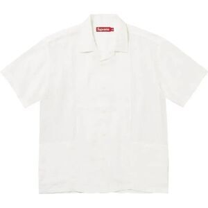 Supreme Mesh Panel Linen Button Down shirt in ivory